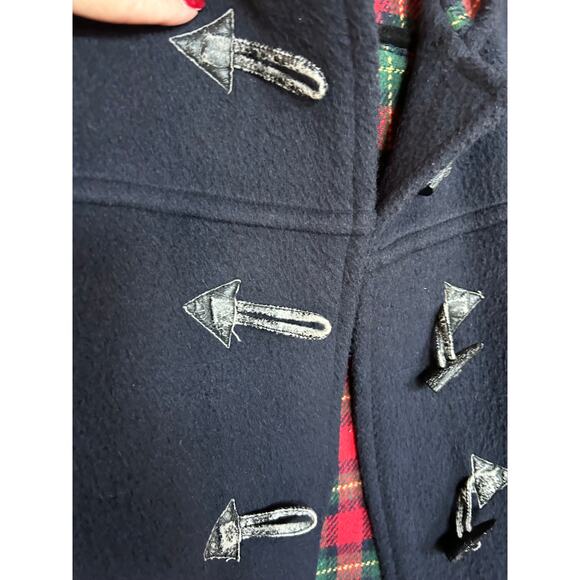 Vintage Littlewoods Navy Wool Duffle Coat – Tartan Plaid Lining, Hooded, UK 12 - Picture 2 of 7